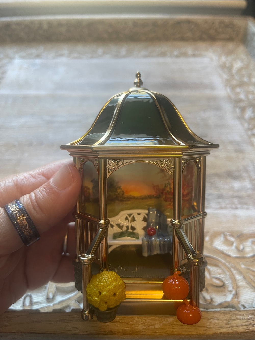 Bath & Body Works Gold and Green Gazebo Figurine with Orange Accents Wallflower